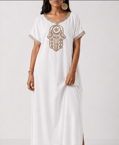 Gandoura Caftan Femme en Coton de Qualité - Style Marrakech Bohème, Kaftan, Marocain, Taille Standard