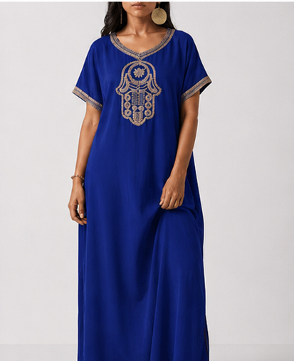 Gandoura Caftan Femme en Coton de Qualité - Style Marrakech Bohème, Kaftan, Marocain, Taille Standard