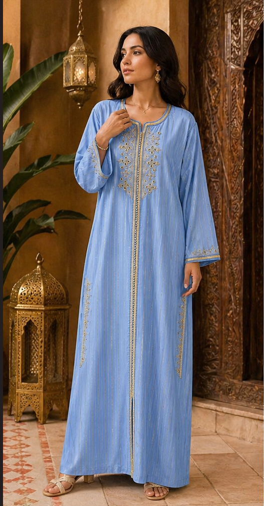 Caftan Marocain Bleu – Élégance Traditionnelle & Raffinement Moderne