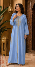 Caftan Marocain Bleu – Élégance Traditionnelle & Raffinement Moderne