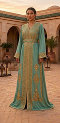 Caftan Vert Élégance 2 Pièces Brodé Or – Collection Luxe Nasri
