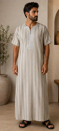 Gandoura Homme Beige Rayée – Élégance Traditionnelle & Confort Moderne