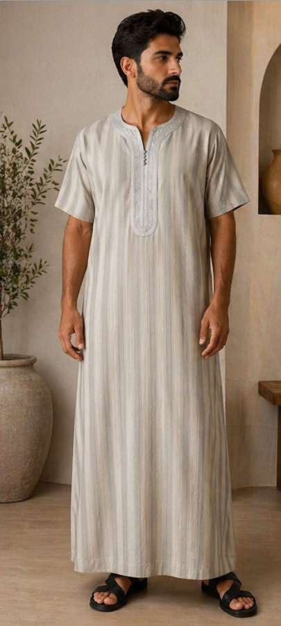 Gandoura Homme Beige Rayée – Élégance Traditionnelle & Confort Moderne