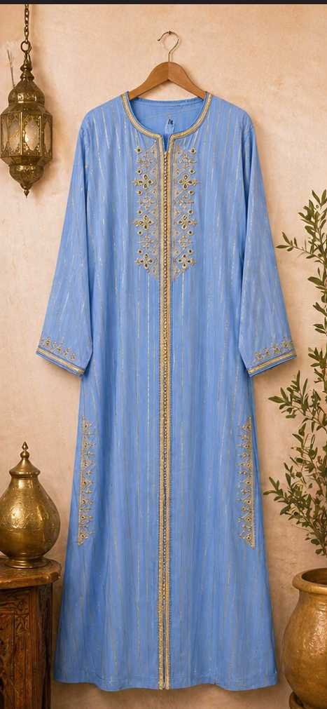 Caftan Marocain Bleu – Élégance Traditionnelle & Raffinement Moderne