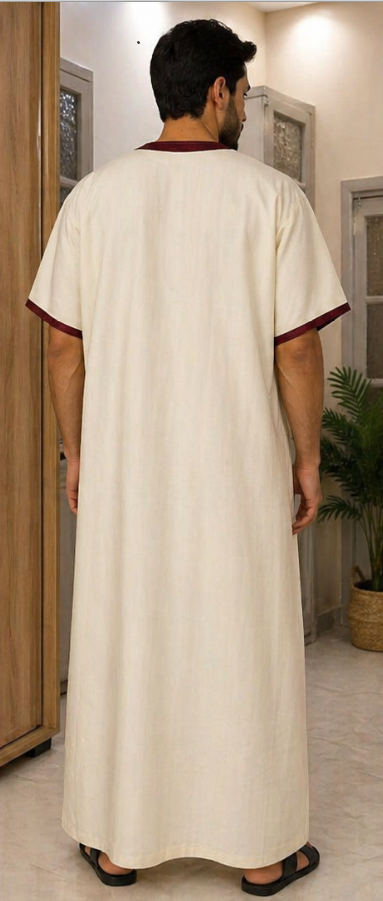 Gandoura Homme Beige & Bordeaux – Style Élégant et Confort Quotidien