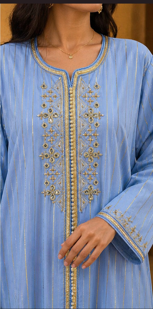 Caftan Marocain Bleu – Élégance Traditionnelle & Raffinement Moderne