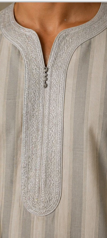 Gandoura Homme Beige Rayée – Élégance Traditionnelle & Confort Moderne