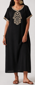 Gandoura Caftan Femme en Coton de Qualité - Style Marrakech Bohème, Kaftan, Marocain, Taille Standard