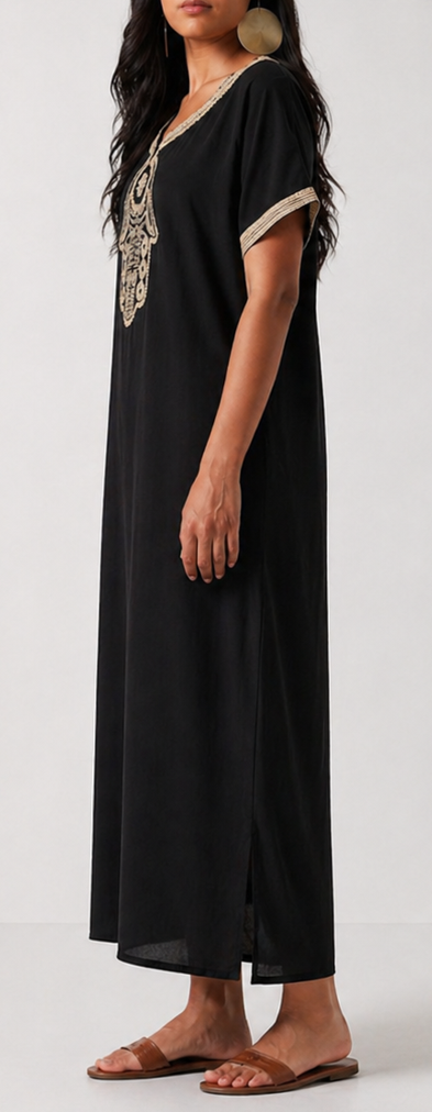 Gandoura Caftan Femme en Coton de Qualité - Style Marrakech Bohème, Kaftan, Marocain, Taille Standard