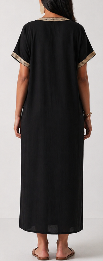 Gandoura Caftan Femme en Coton de Qualité - Style Marrakech Bohème, Kaftan, Marocain, Taille Standard