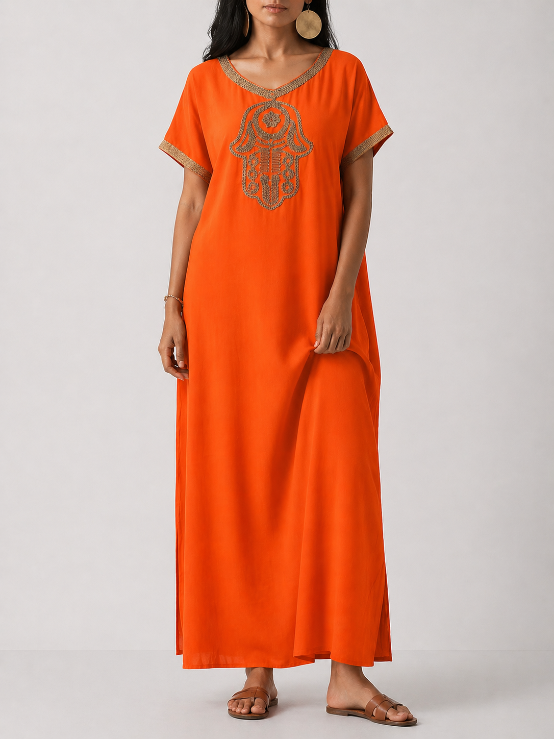 Gandoura Caftan Femme en Coton de Qualité - Style Marrakech Bohème, Kaftan, Marocain, Taille Standard