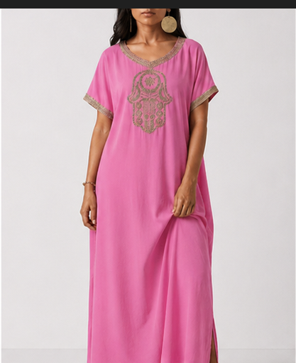 Gandoura Caftan Femme en Coton de Qualité - Style Marrakech Bohème, Kaftan, Marocain, Taille Standard