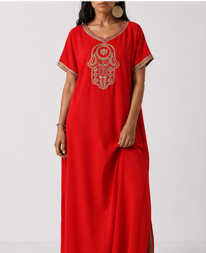 Gandoura Caftan Femme en Coton de Qualité - Style Marrakech Bohème, Kaftan, Marocain, Taille Standard